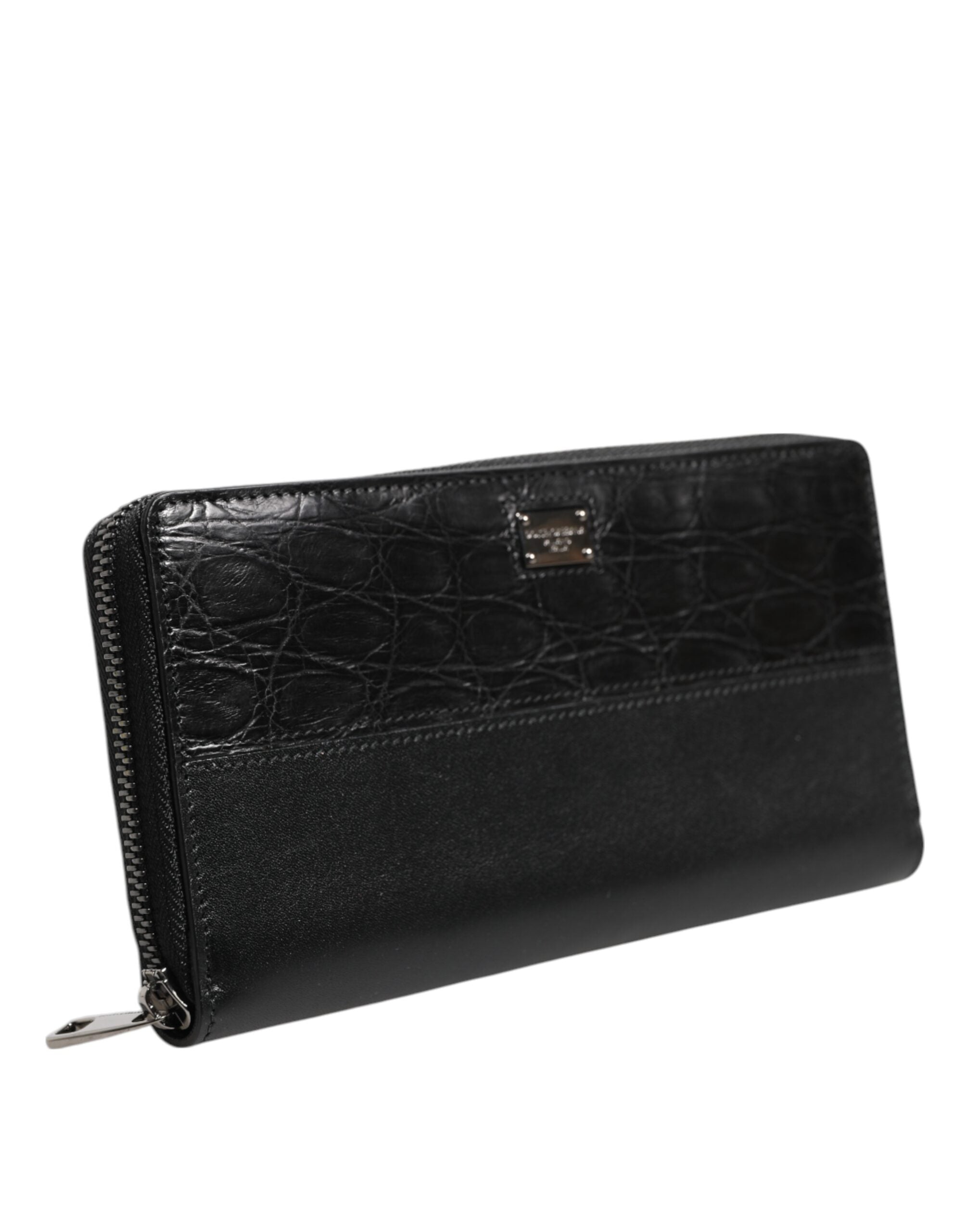 Dolce & Gabbana Schwarzes Leder Logo-Plakette Zip Around Continental Brieftasche