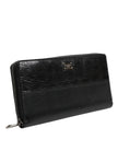 Dolce & Gabbana Schwarzes Leder Logo-Plakette Zip Around Continental Brieftasche