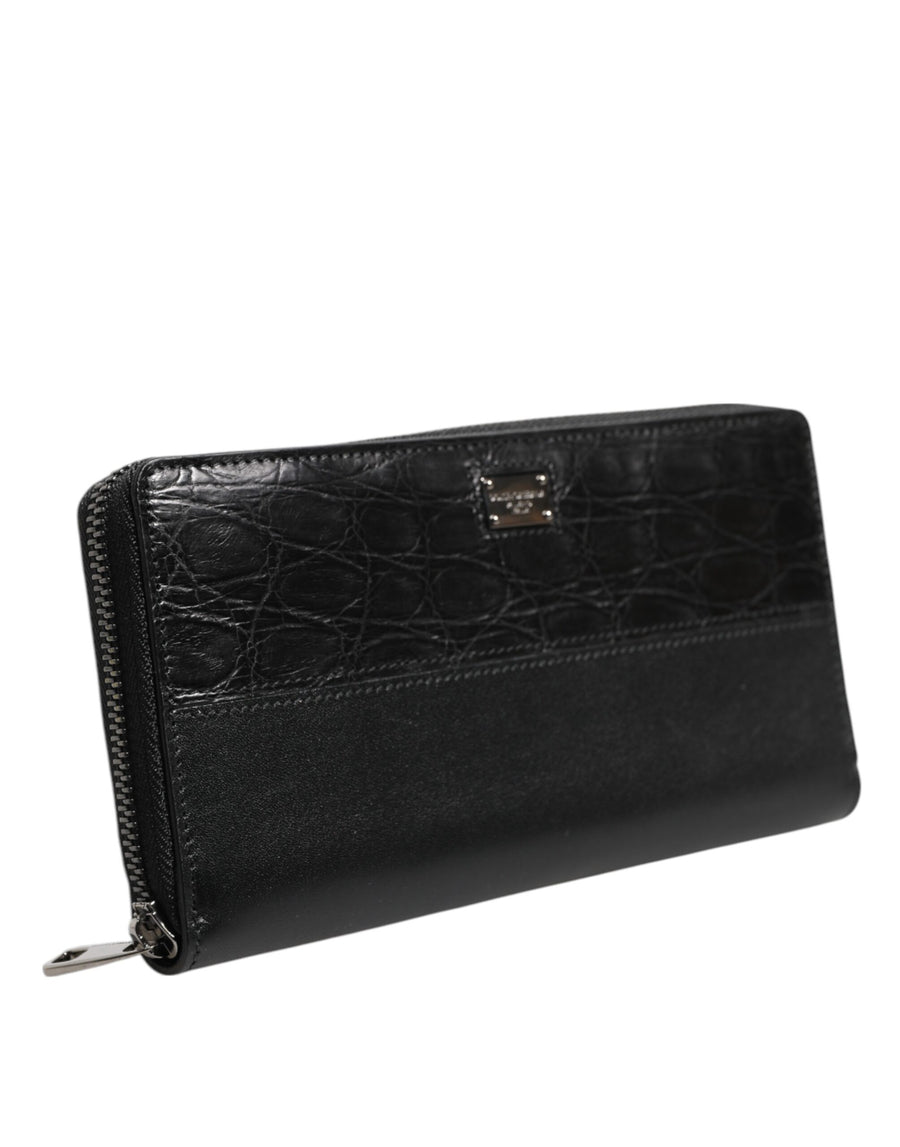 Dolce & Gabbana Schwarzes Leder Logo-Plakette Zip Around Continental Brieftasche