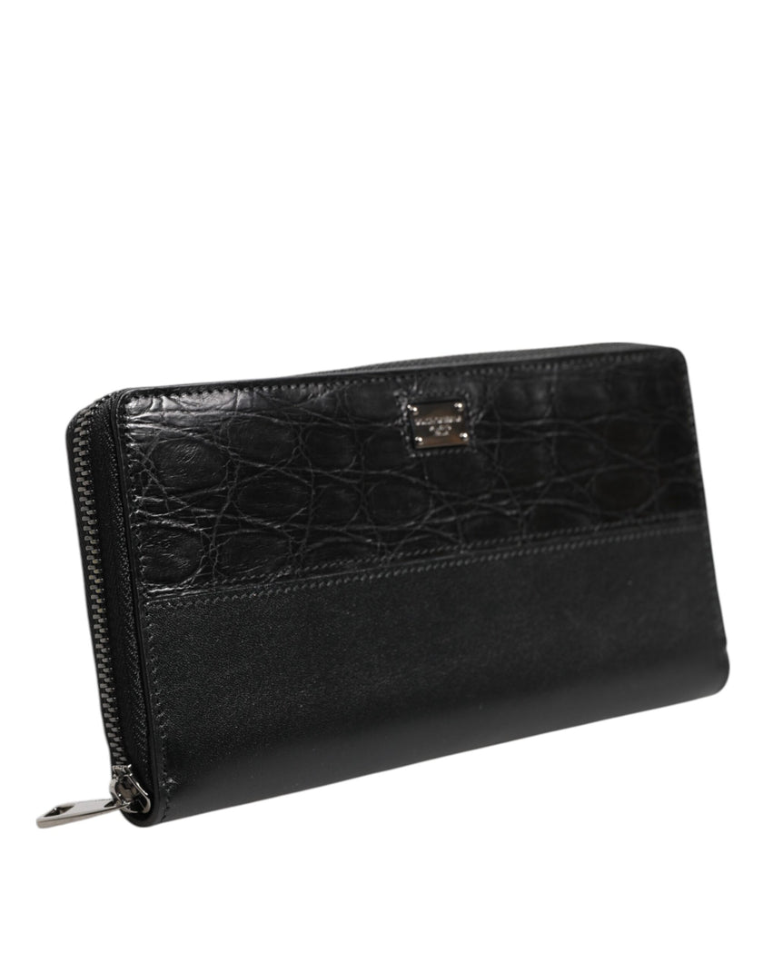 Dolce & Gabbana Schwarzes Leder Logo-Plakette Zip Around Continental Brieftasche