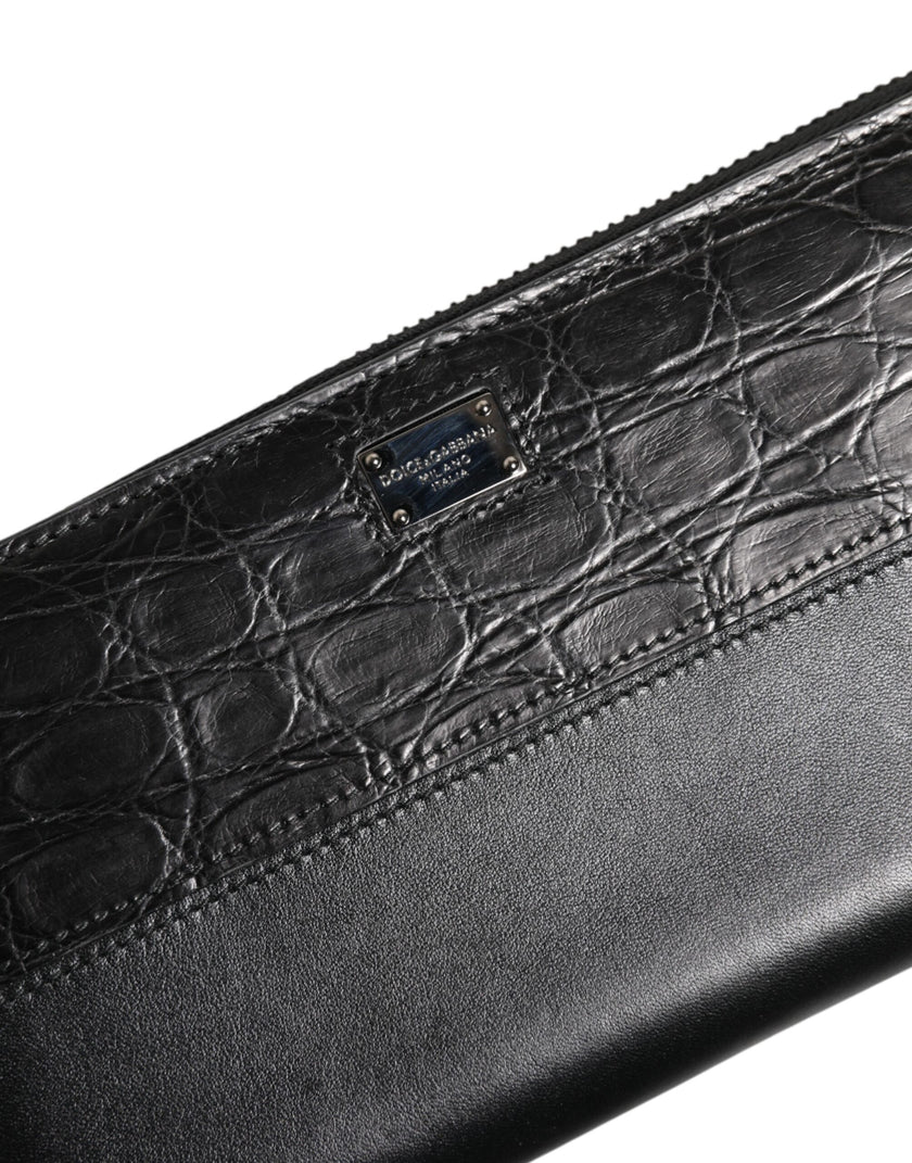 Dolce & Gabbana Schwarzes Leder Logo-Plakette Zip Around Continental Brieftasche