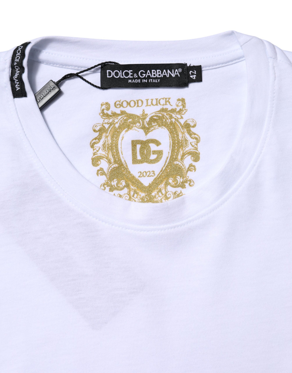 Dolce & Gabbana White Cotton Goodluck 2023 Crewneck T-Shirt