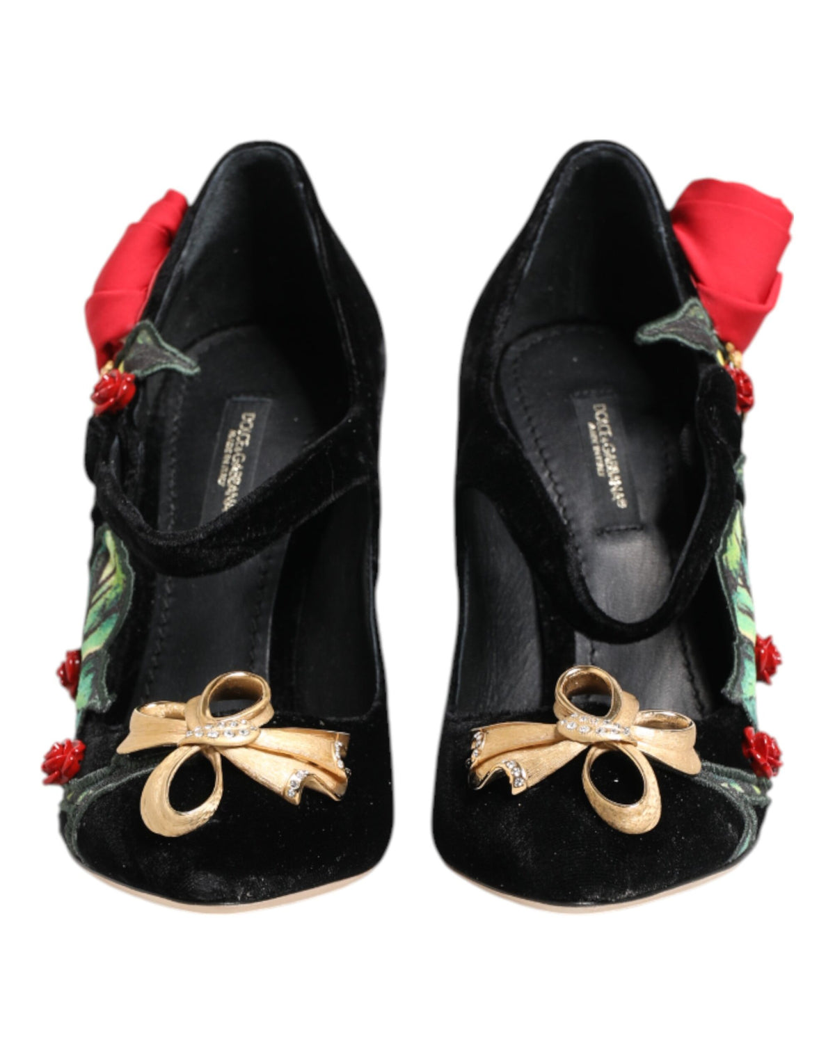 Dolce & Gabbana Black Rose Crystal Brooch Mary Jane Shoes