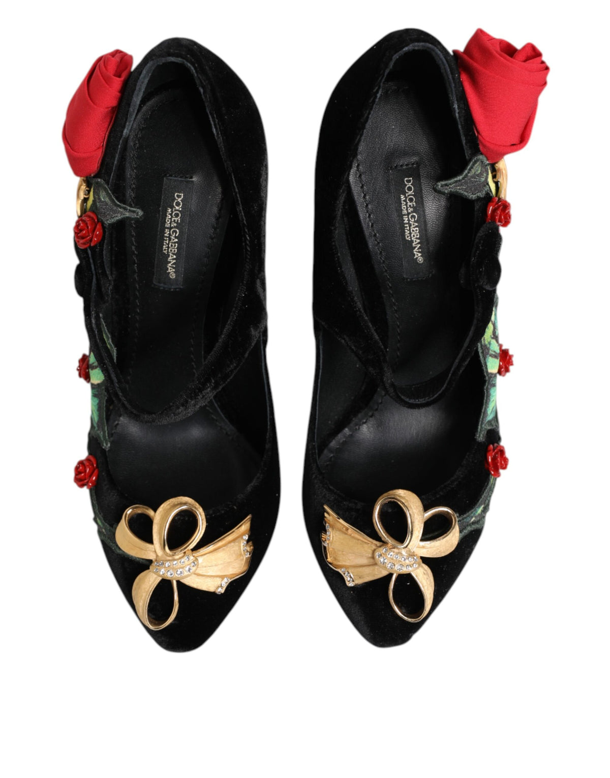 Dolce & Gabbana Black Rose Crystal Brooch Mary Jane Shoes