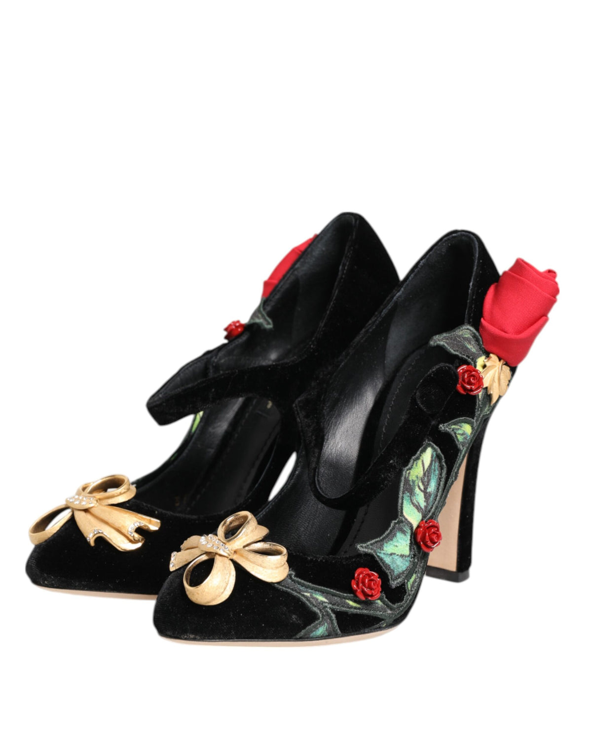 Dolce & Gabbana Black Rose Crystal Brooch Mary Jane Shoes