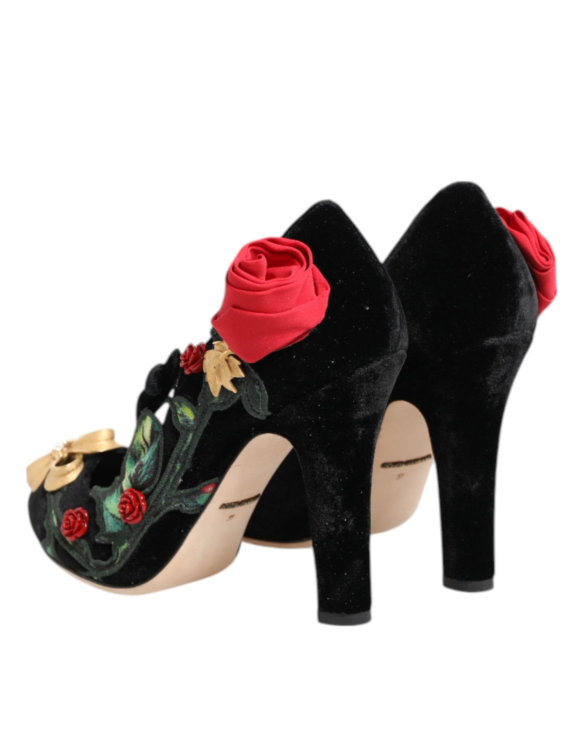 Dolce & Gabbana Black Rose Crystal Brooch Mary Jane Shoes