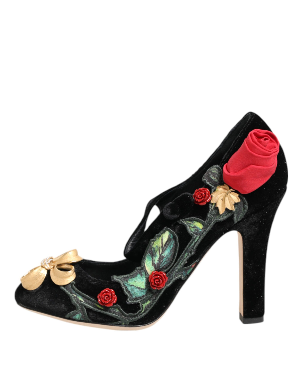 Dolce & Gabbana Black Rose Crystal Brooch Mary Jane Shoes
