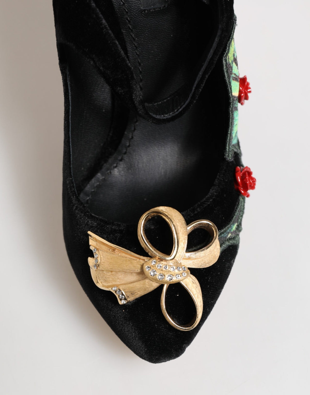 Dolce & Gabbana Black Rose Crystal Brooch Mary Jane Shoes