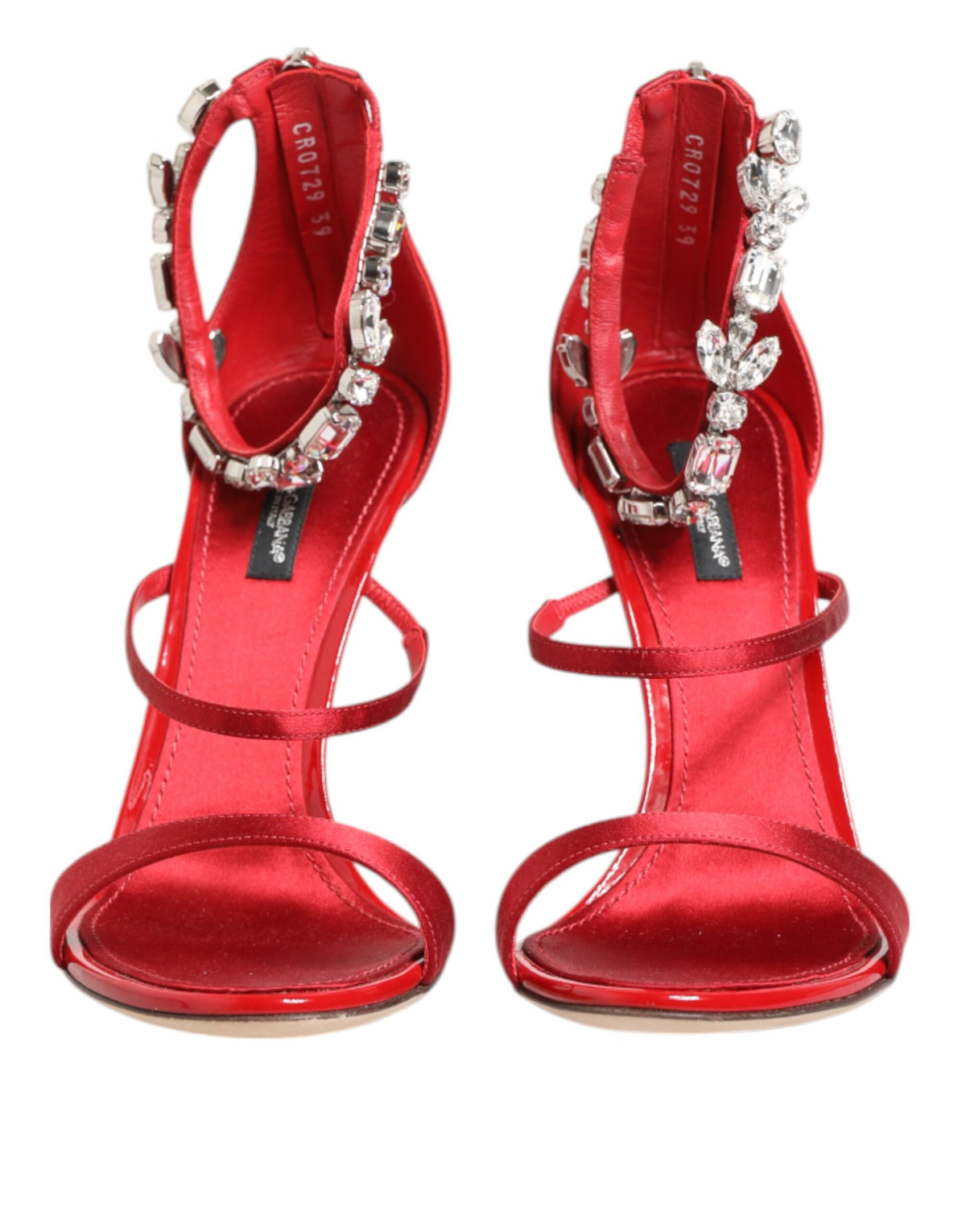 Dolce & Gabbana Red Satin Crystal Keira Sandals Heels Shoes