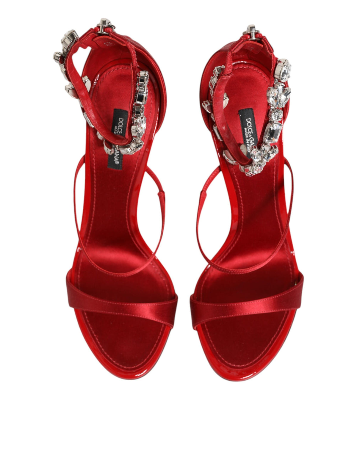 Dolce & Gabbana Red Satin Crystal Keira Sandals Heels Shoes
