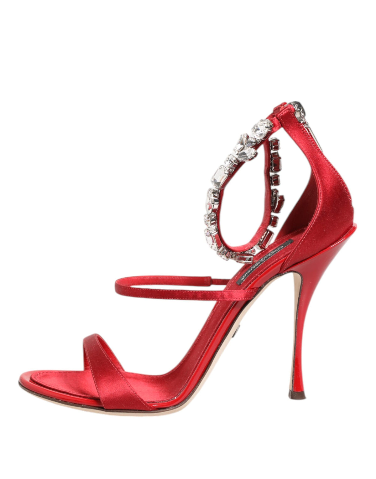 Dolce & Gabbana Red Satin Crystal Keira Sandals Heels Shoes