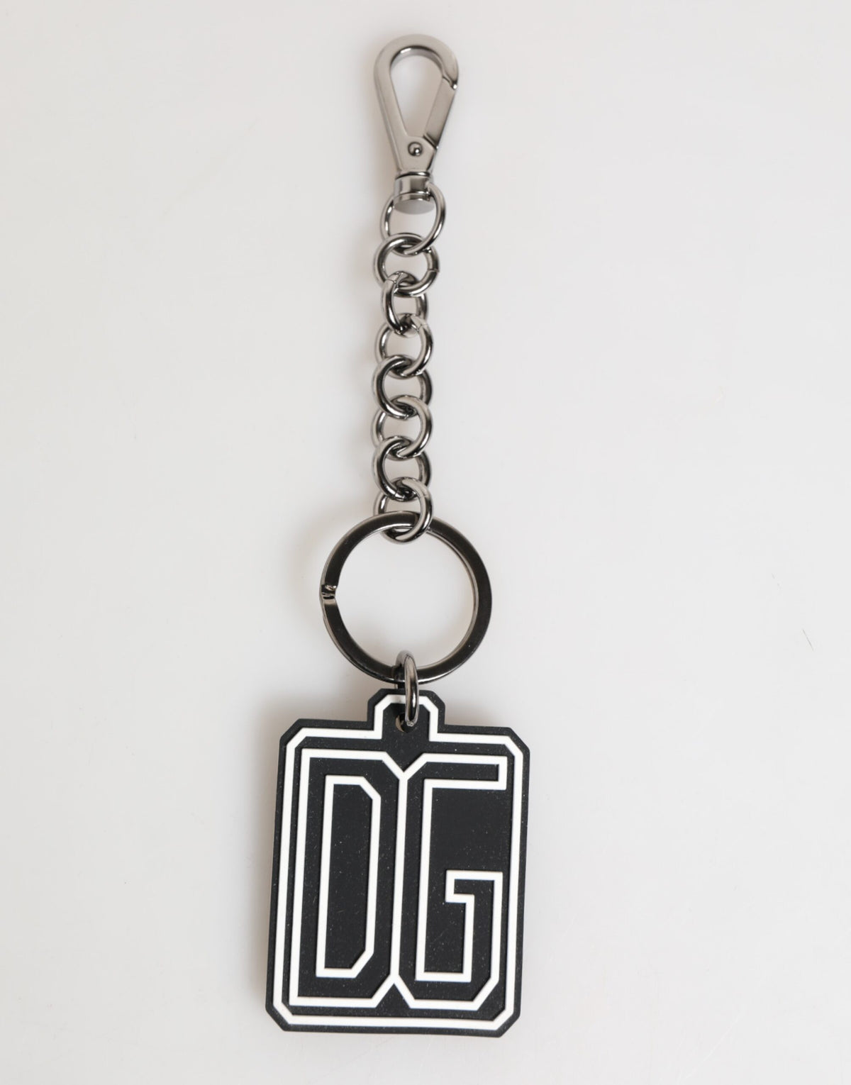Dolce & Gabbana Black White DG Rubber Logo Silver Men's Keychain Keyring