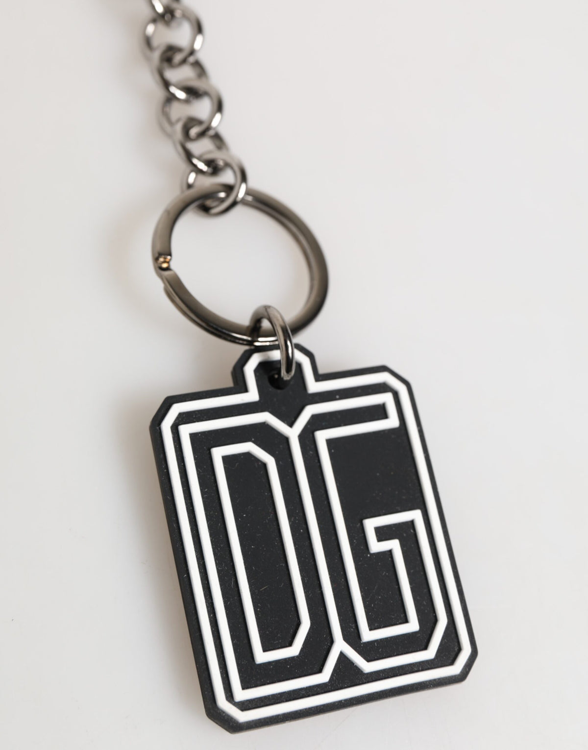 Dolce & Gabbana Black White DG Rubber Logo Silver Men's Keychain Keyring