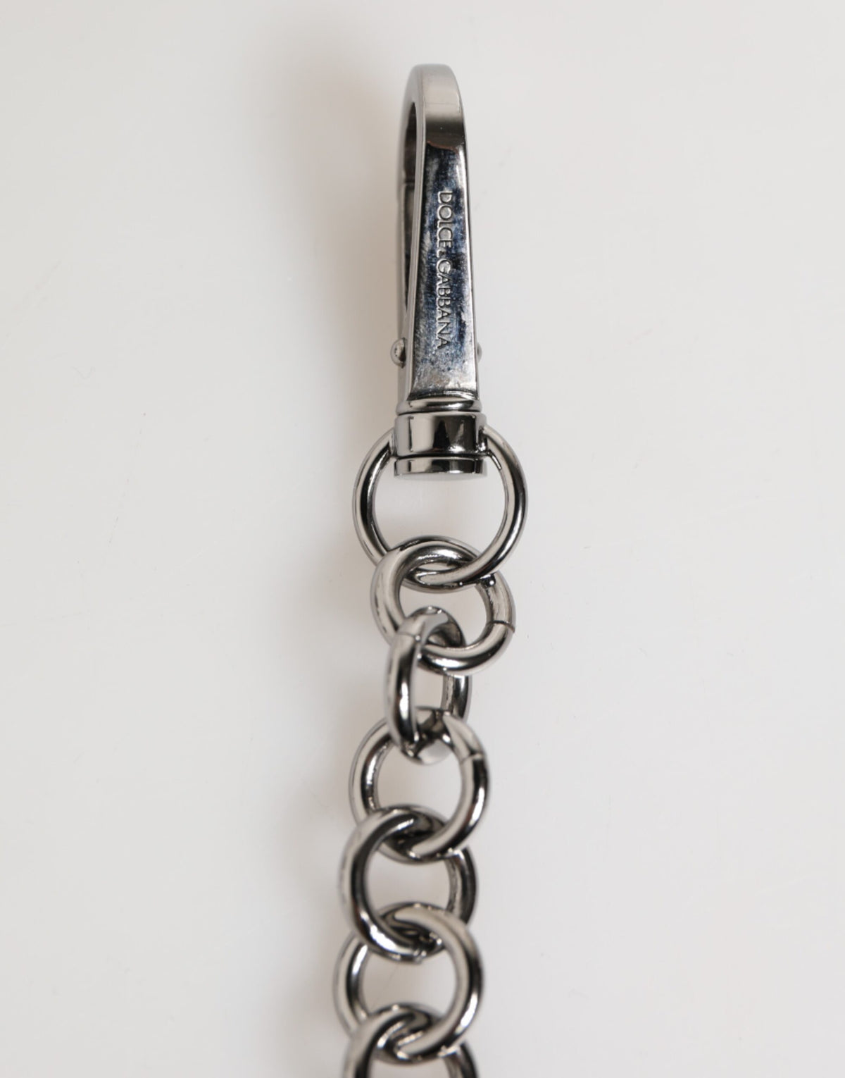 Dolce & Gabbana Black White DG Rubber Logo Silver Men's Keychain Keyring