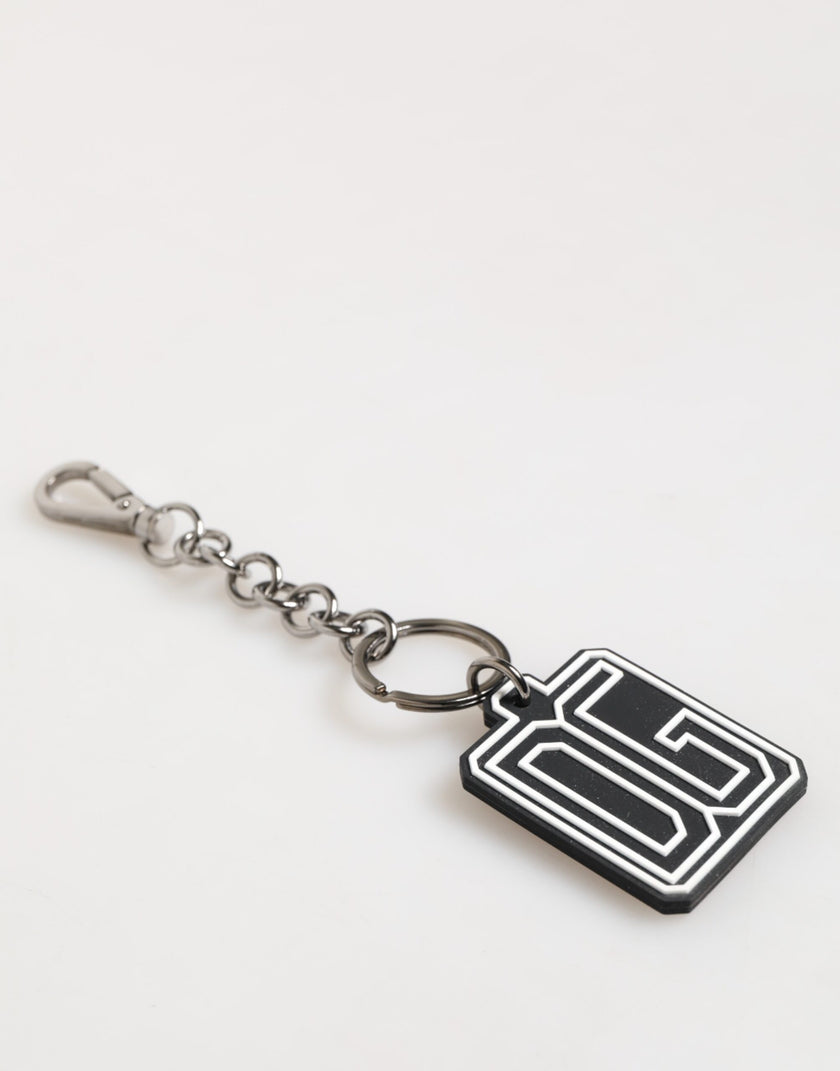 Dolce & Gabbana Schwarz Weiß DG Gummi Logo Silber Männer Schlüsselanhänger Schlüsselanhänger