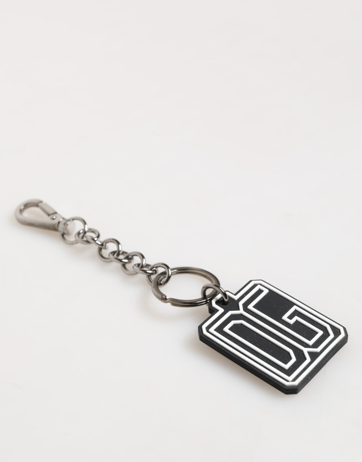 Dolce & Gabbana Black White DG Rubber Logo Silver Men's Keychain Keyring