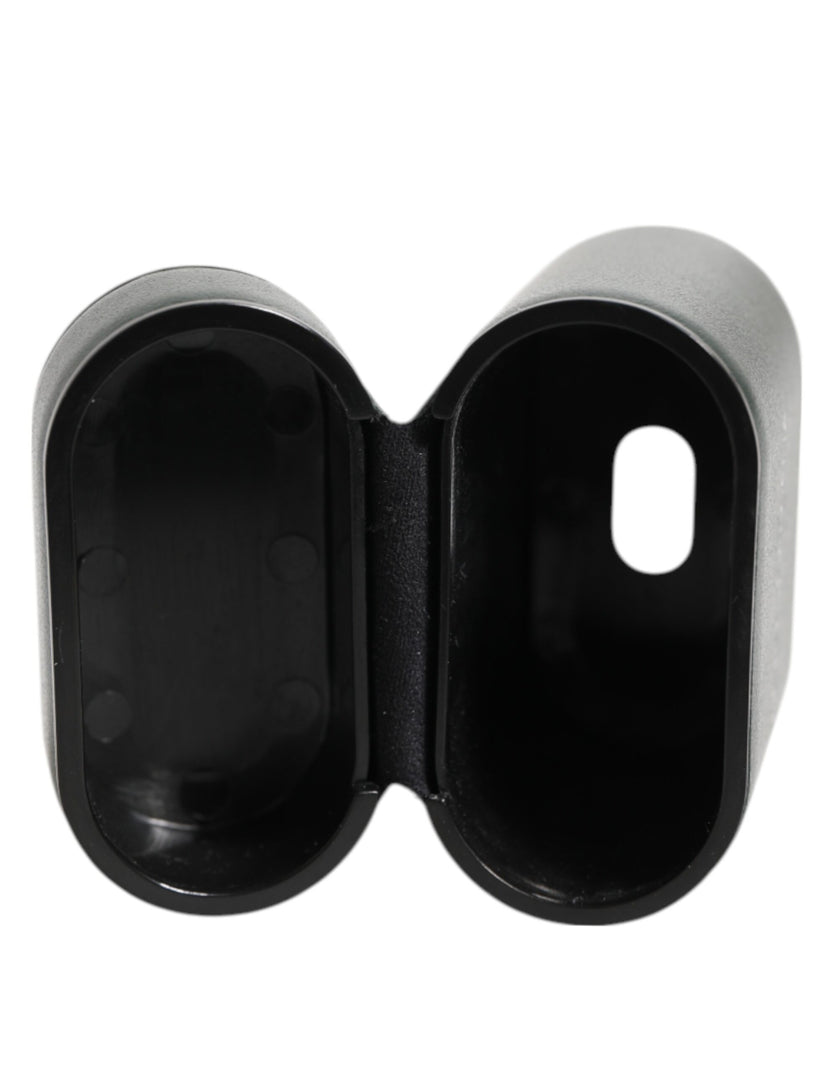 Dolce & Gabbana Schwarzes Leder Logo Druck Flip Halter Männer Airpods Fall