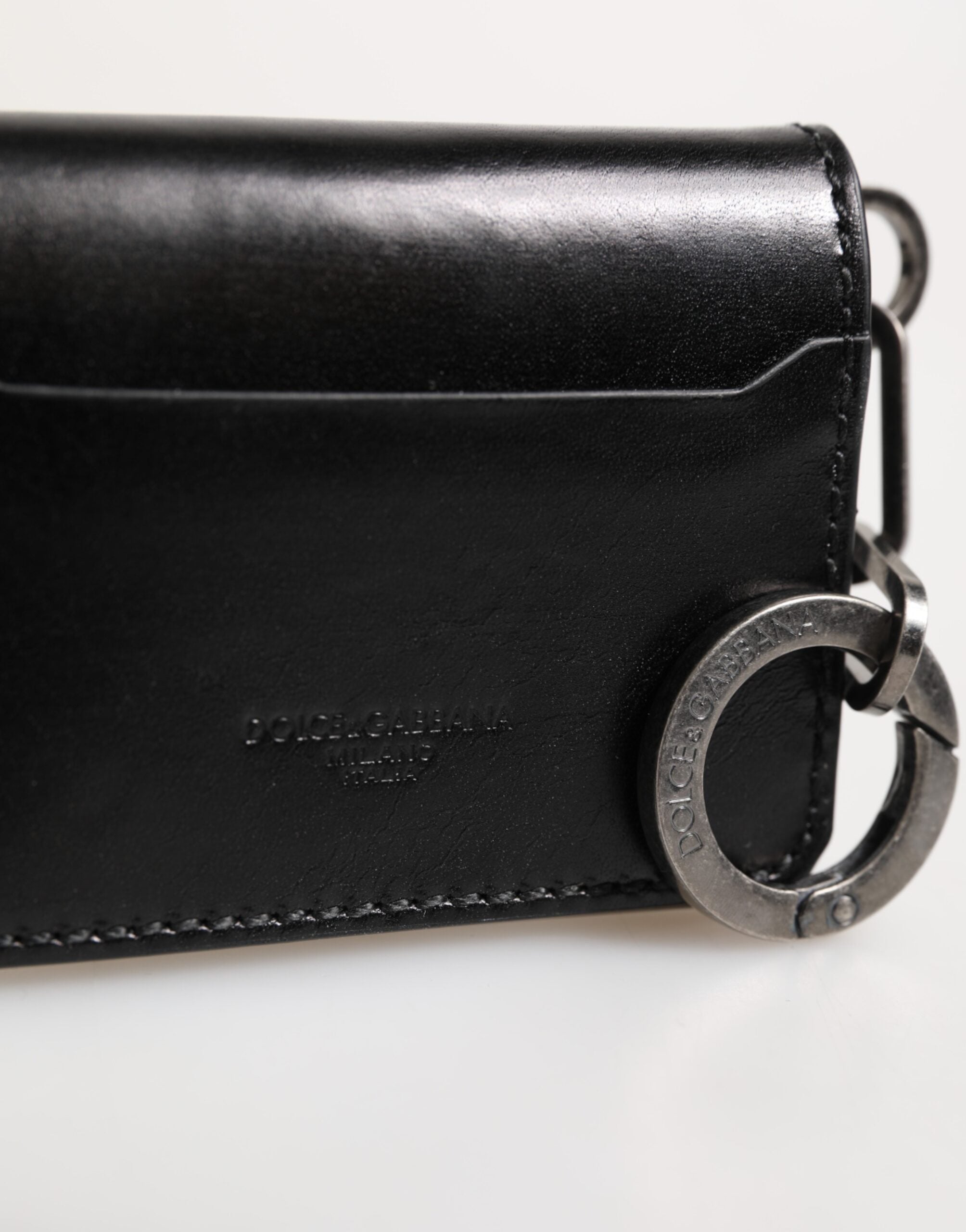Dolce & Gabbana Brieftasche Schwarzes Leder mit Logo-Prägung Schlüsselanhänger Kartenhalter Brieftasche