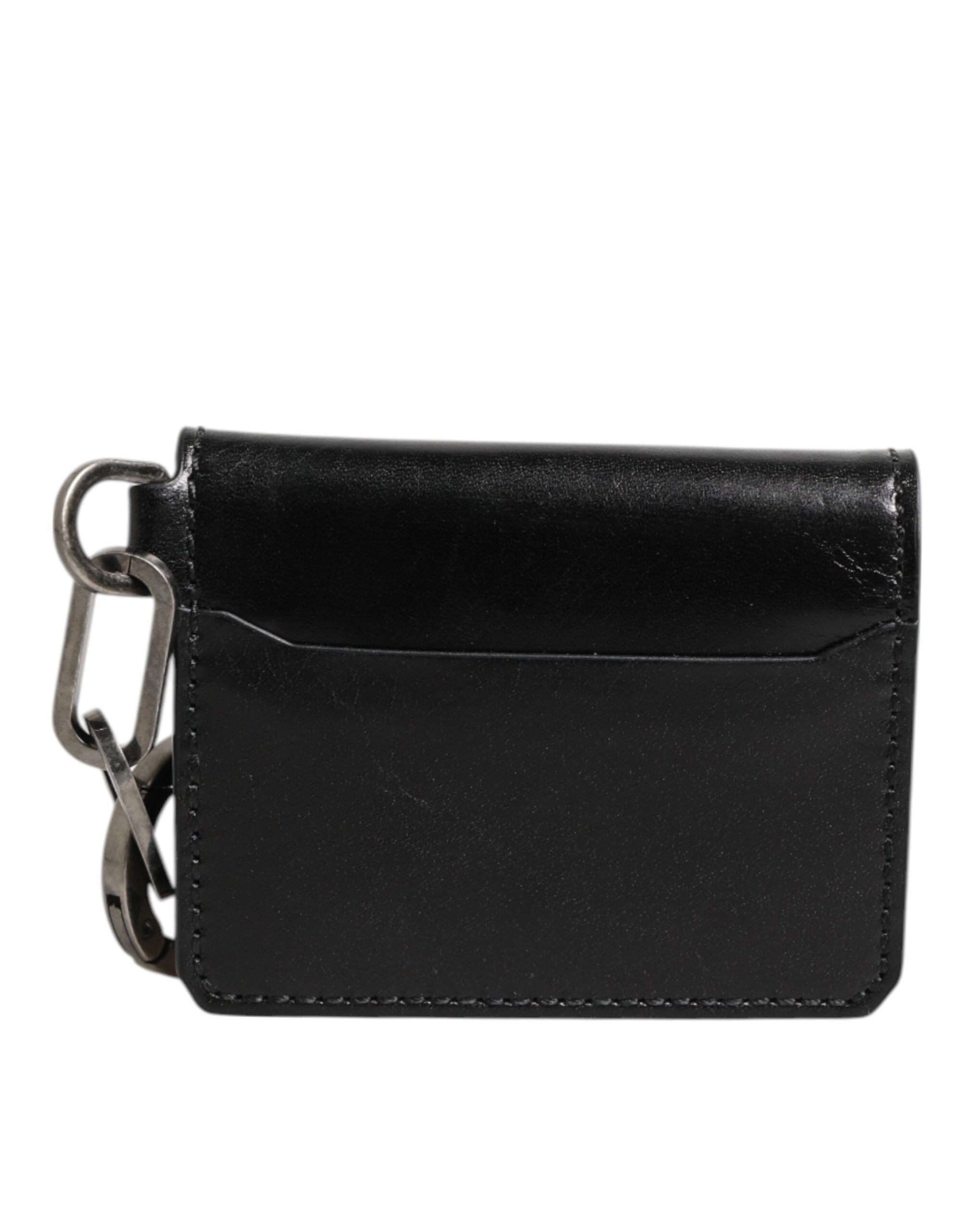 Dolce & Gabbana Brieftasche Schwarzes Leder mit Logo-Prägung Schlüsselanhänger Kartenhalter Brieftasche
