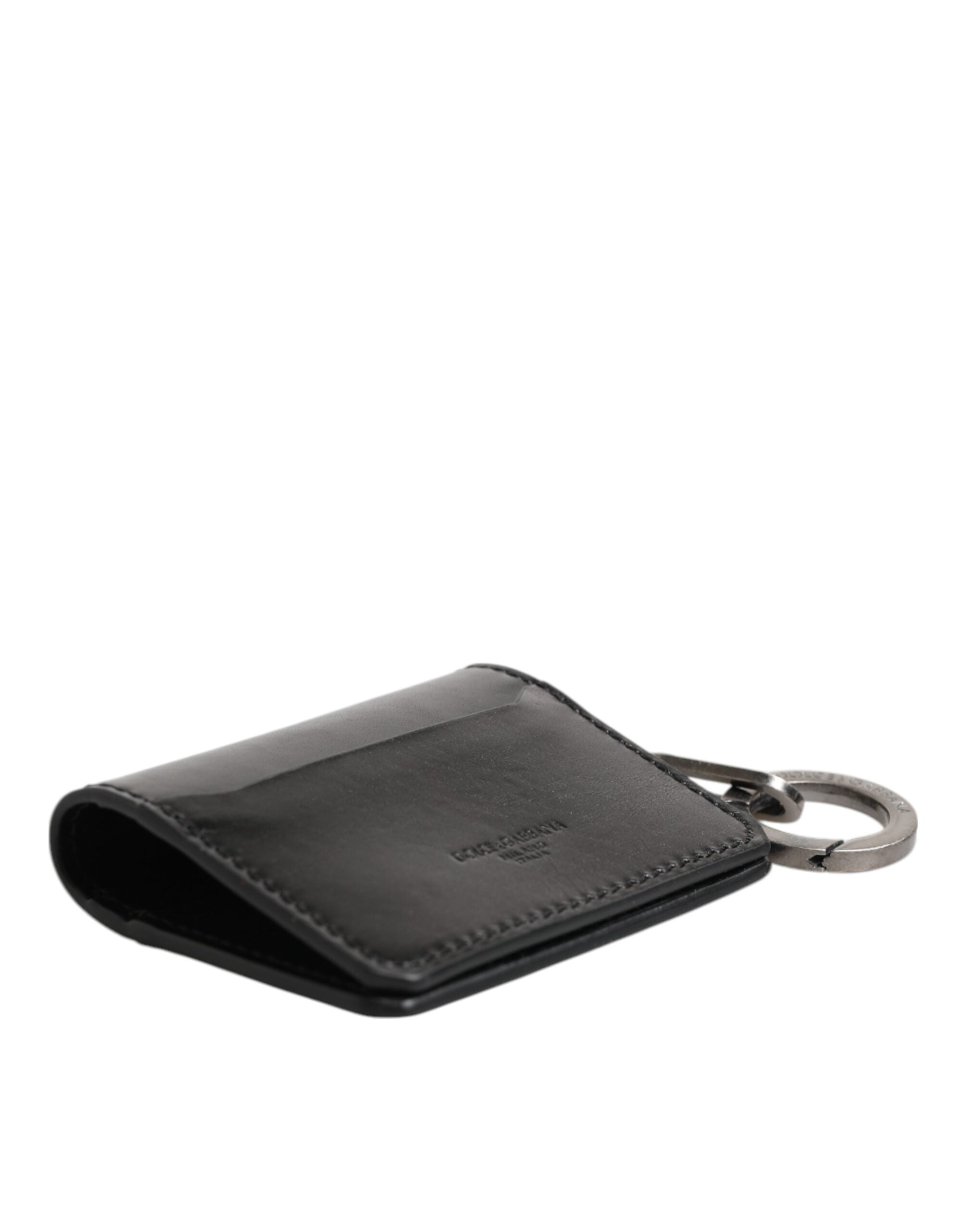 Dolce & Gabbana Brieftasche Schwarzes Leder mit Logo-Prägung Schlüsselanhänger Kartenhalter Brieftasche