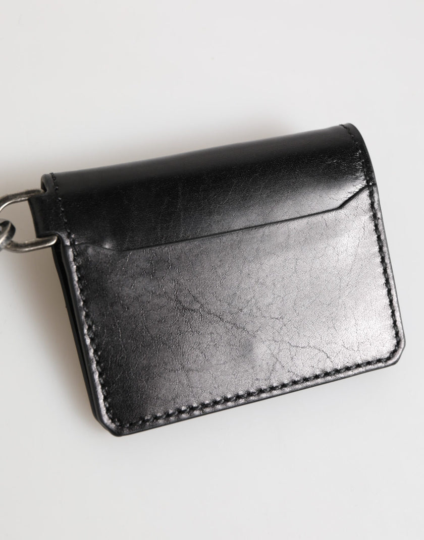 Dolce & Gabbana Brieftasche Schwarzes Leder mit Logo-Prägung Schlüsselanhänger Kartenhalter Brieftasche