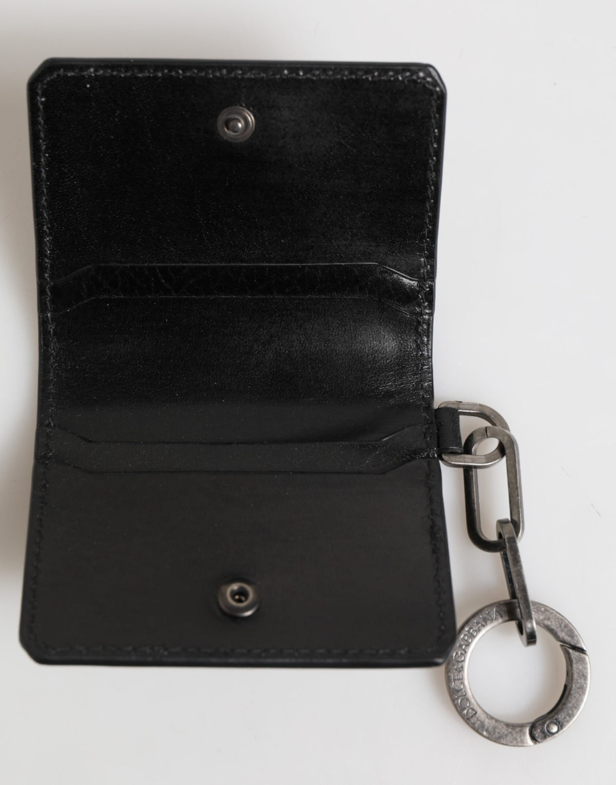 Dolce & Gabbana Wallet Black Leather with Logo Embossing Keyring Card Holder Wallet