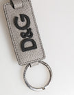 Dolce & Gabbana Graues Leder Logo Metall Ring Schlüsselanhänger Halter Männer Schlüsselanhänger