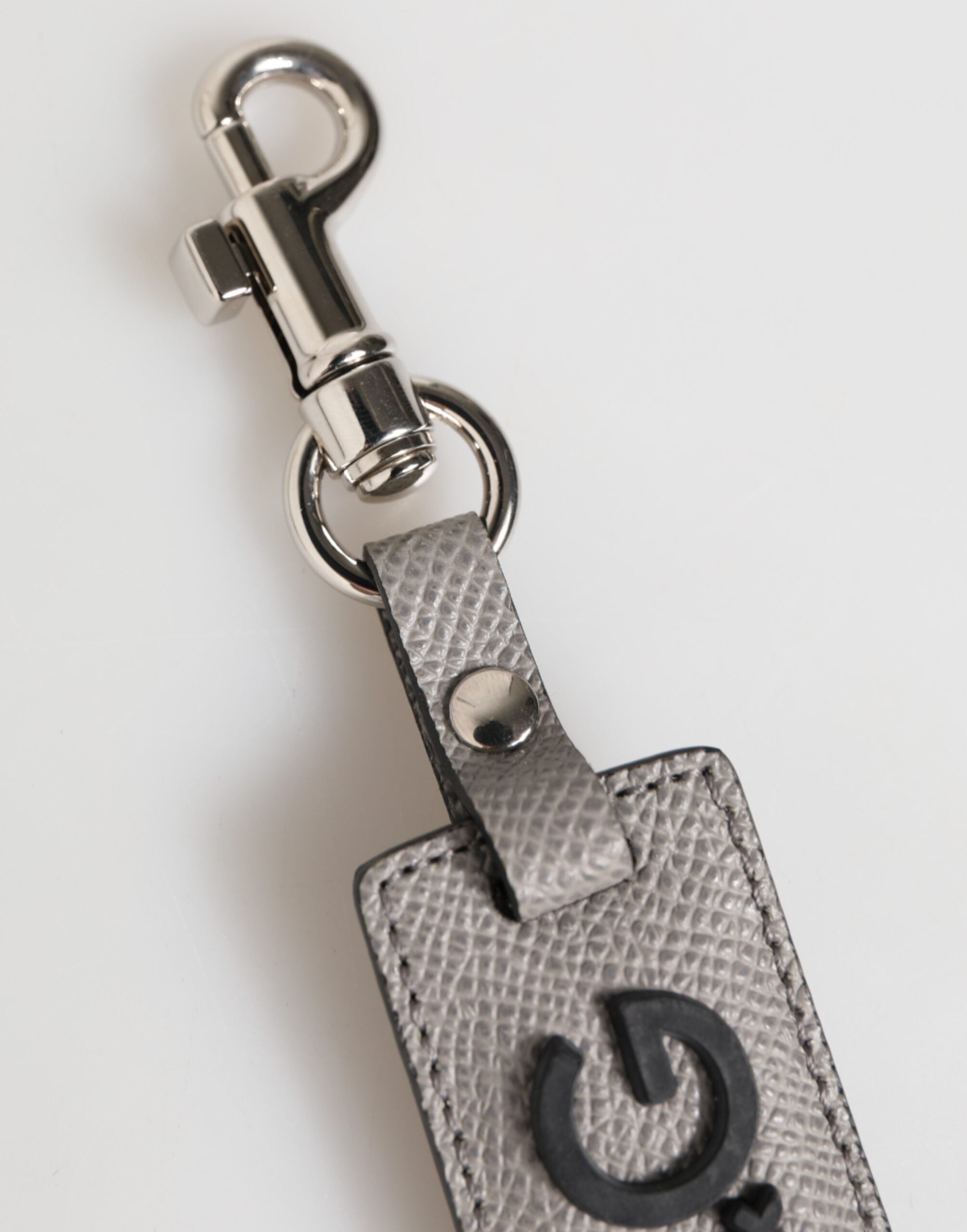 Dolce & Gabbana Graues Leder Logo Metall Ring Schlüsselanhänger Halter Männer Schlüsselanhänger