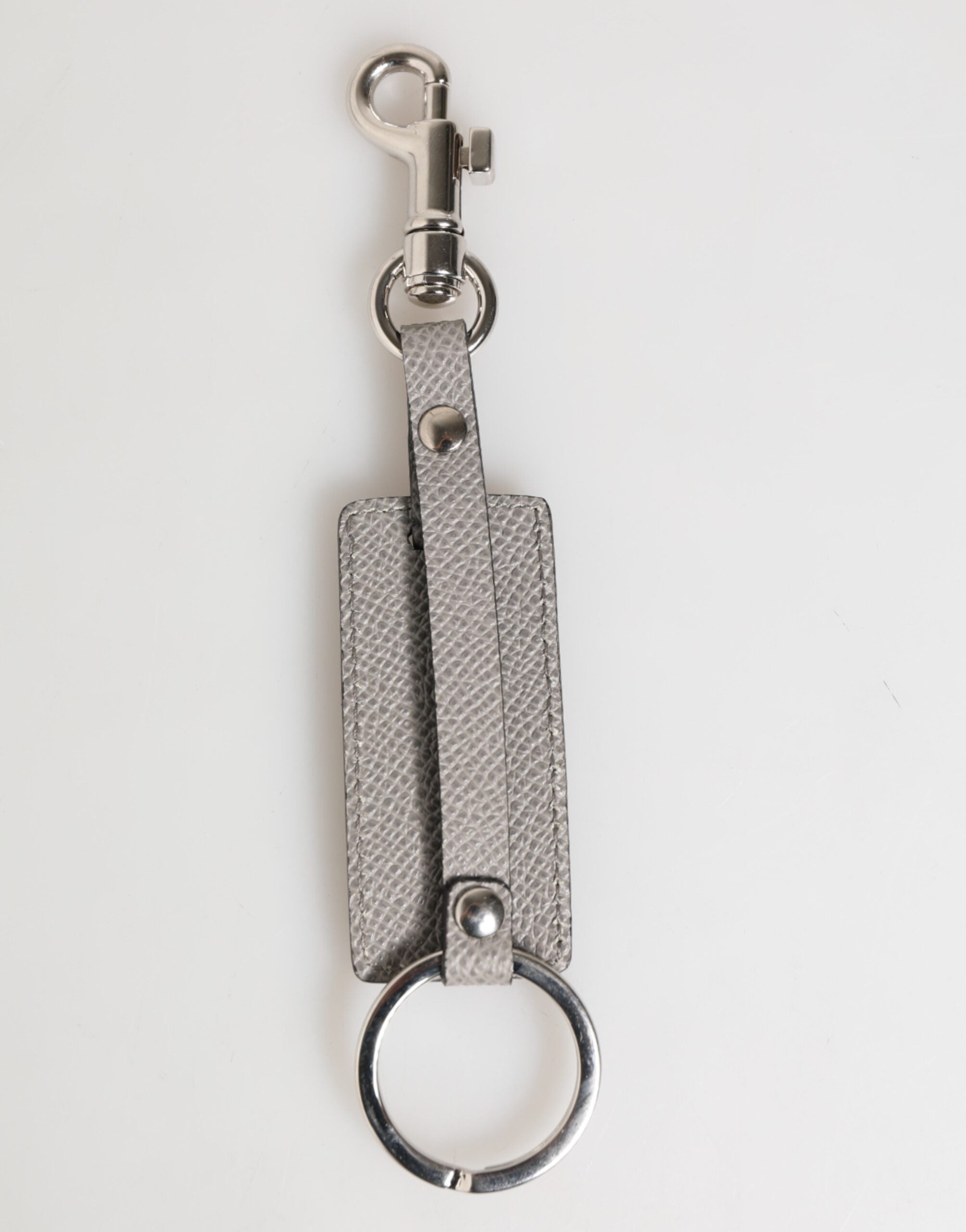 Dolce & Gabbana Graues Leder Logo Metall Ring Schlüsselanhänger Halter Männer Schlüsselanhänger