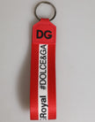 Dolce & Gabbana Schlüsselanhänger aus Polyester mit rotem Logo, Halterung aus Silbermessing