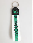 Dolce & Gabbana Grünes Logo Polyester Silber Messing Halter Schlüsselanhänger Schlüsselring