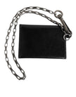 Dolce & Gabbana Schwarzes Cavallo Leder Portemonnaie Kette Snap Bifold Card Holder