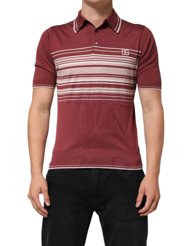 Dolce & Gabbana Gestreiftes DG Logo-Polo-T-Shirt aus Baumwolle in Burgund