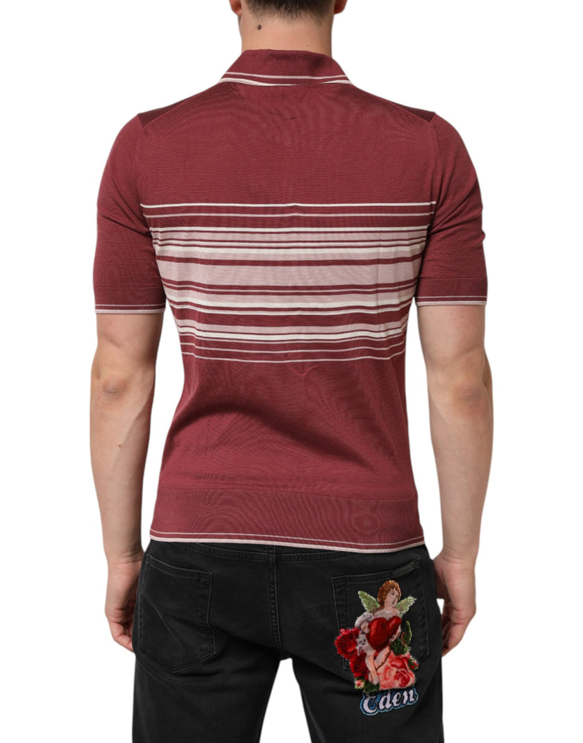 Dolce & Gabbana Gestreiftes DG Logo-Polo-T-Shirt aus Baumwolle in Burgund