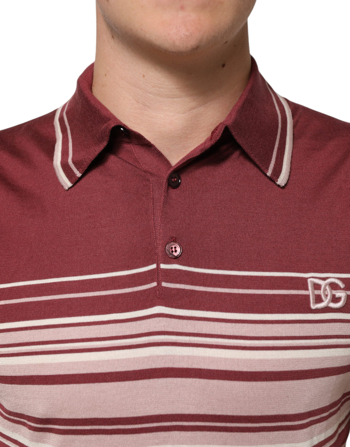 Dolce & Gabbana Burgundy Striped Cotton DG Logo Polo T-Shirt