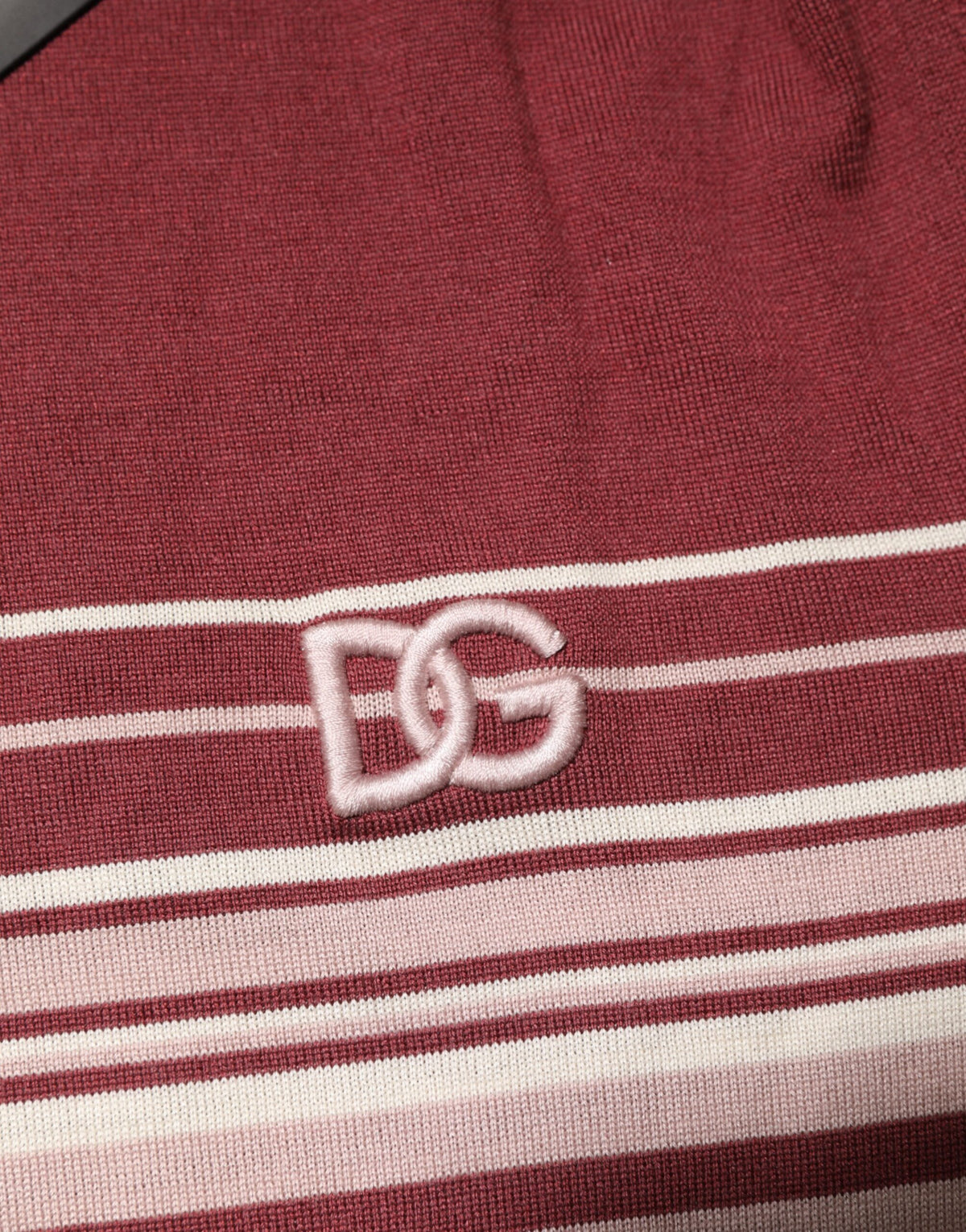 Dolce & Gabbana Burgundy Striped Cotton DG Logo Polo T-Shirt