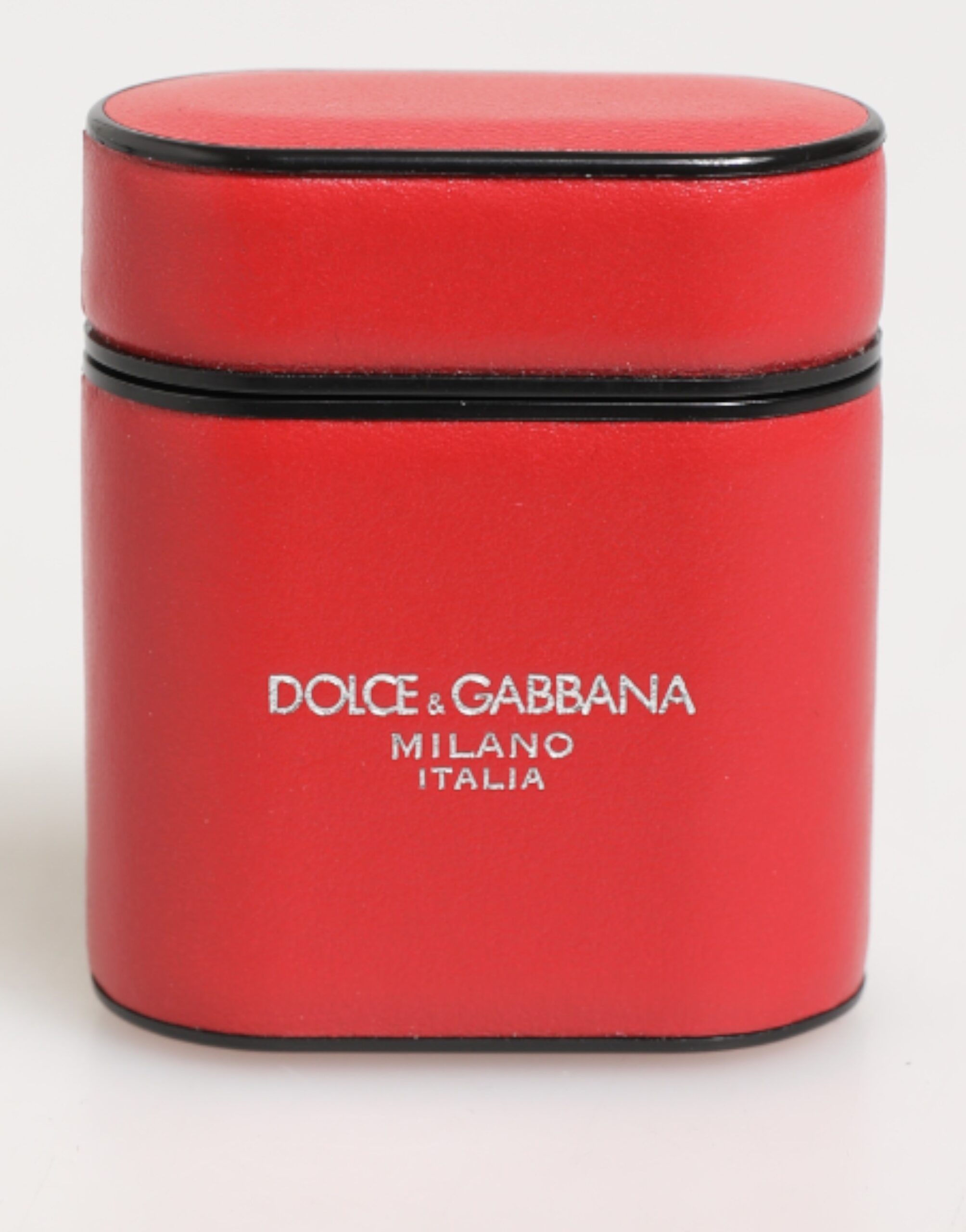 Dolce & Gabbana Rot Weiß Kalbsleder Logo Flip Halter AirPods Etui