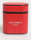 Dolce & Gabbana Rot Weiß Kalbsleder Logo Flip Halter AirPods Etui