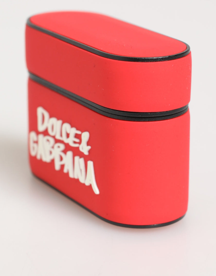 Dolce & Gabbana Rotes PVC DG Logo geprägte Herren Flip Case Airpods Hülle