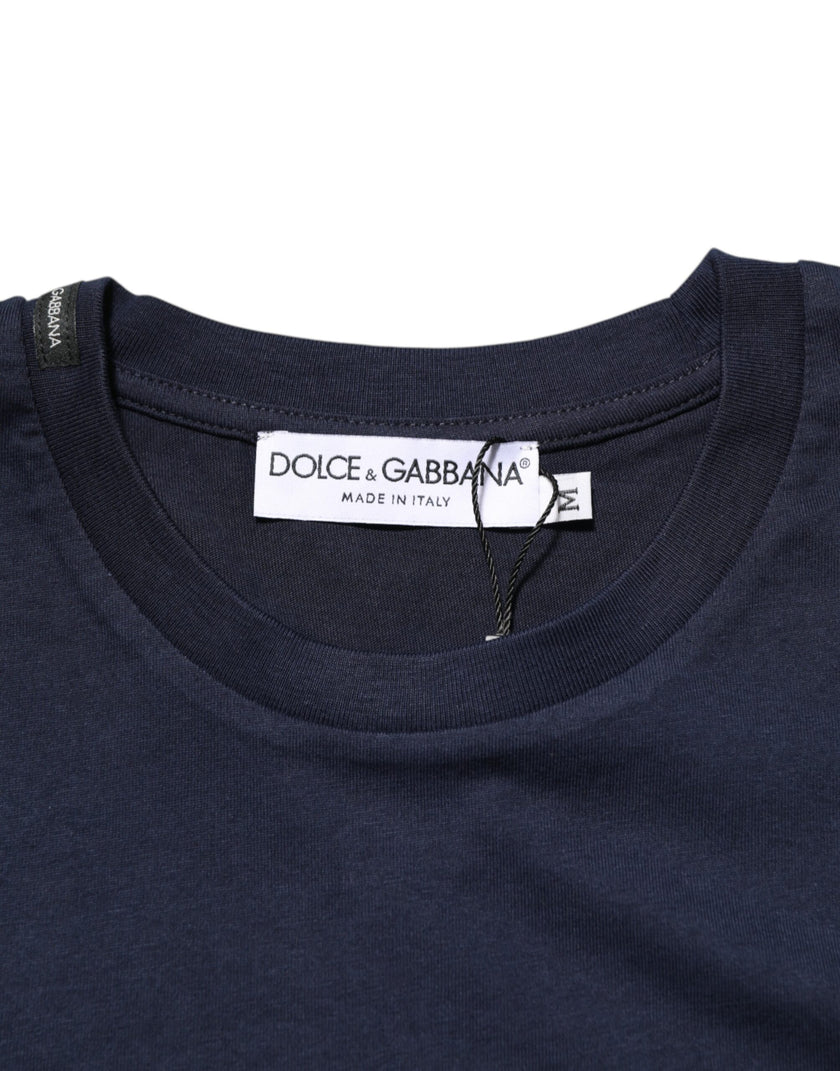 Dolce & Gabbana Dunkelblaues Baumwoll-T-Shirt mit DG-Logo-Aufdruck für Herren