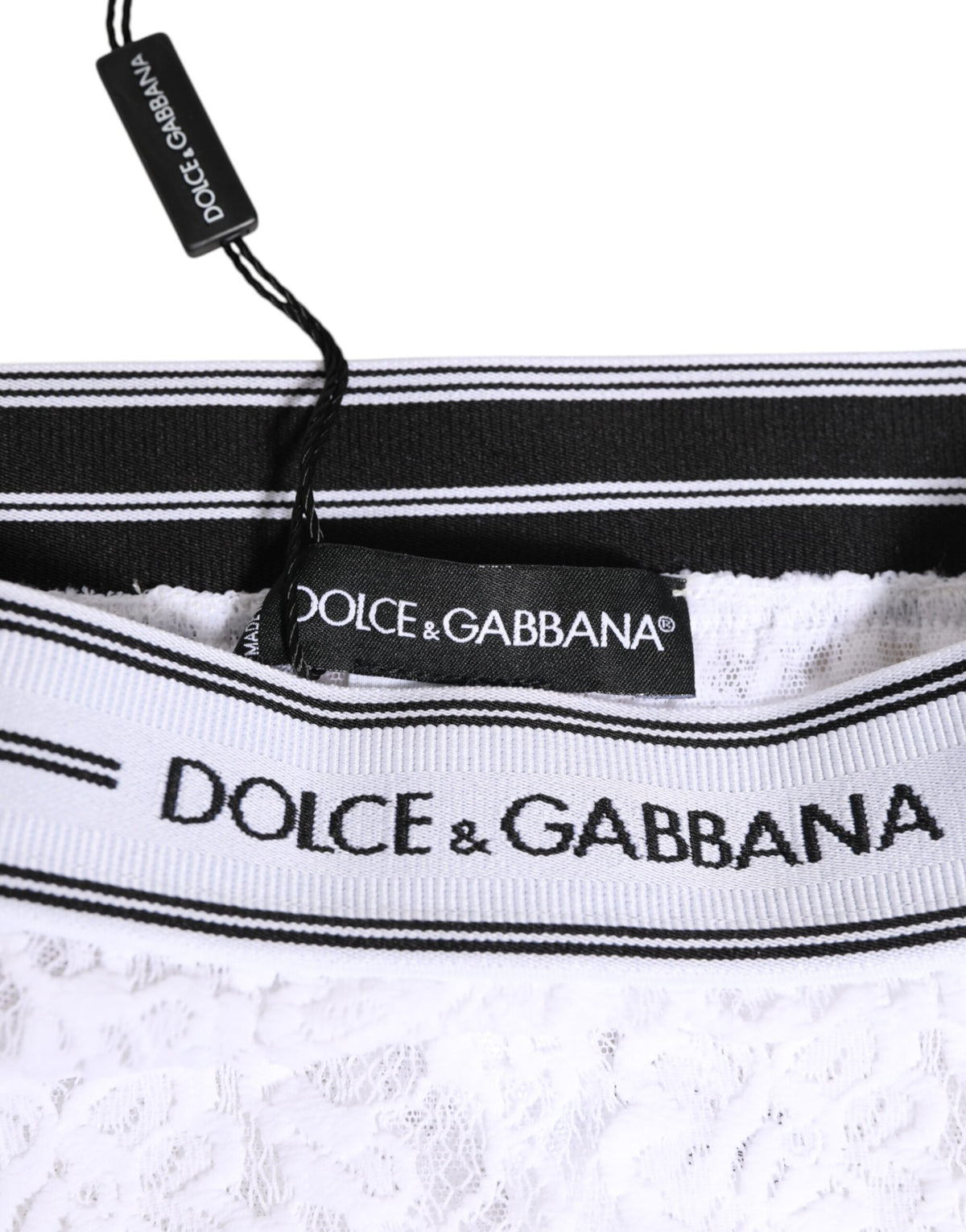 Dolce & Gabbana Weißer Spitzen-Slip-Slip mit Logo-Bund Unterwäsche