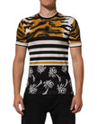 Dolce & Gabbana Multicolor Leopard Palm Leaf Männer Rundhals-T-Shirt