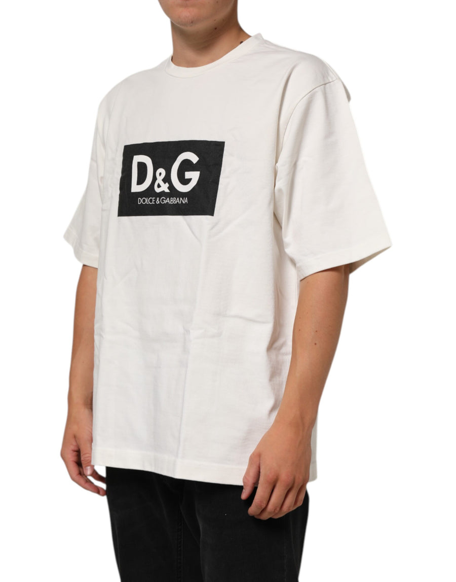 Dolce & Gabbana White Logo Print Cotton Crewneck Men's T-Shirt