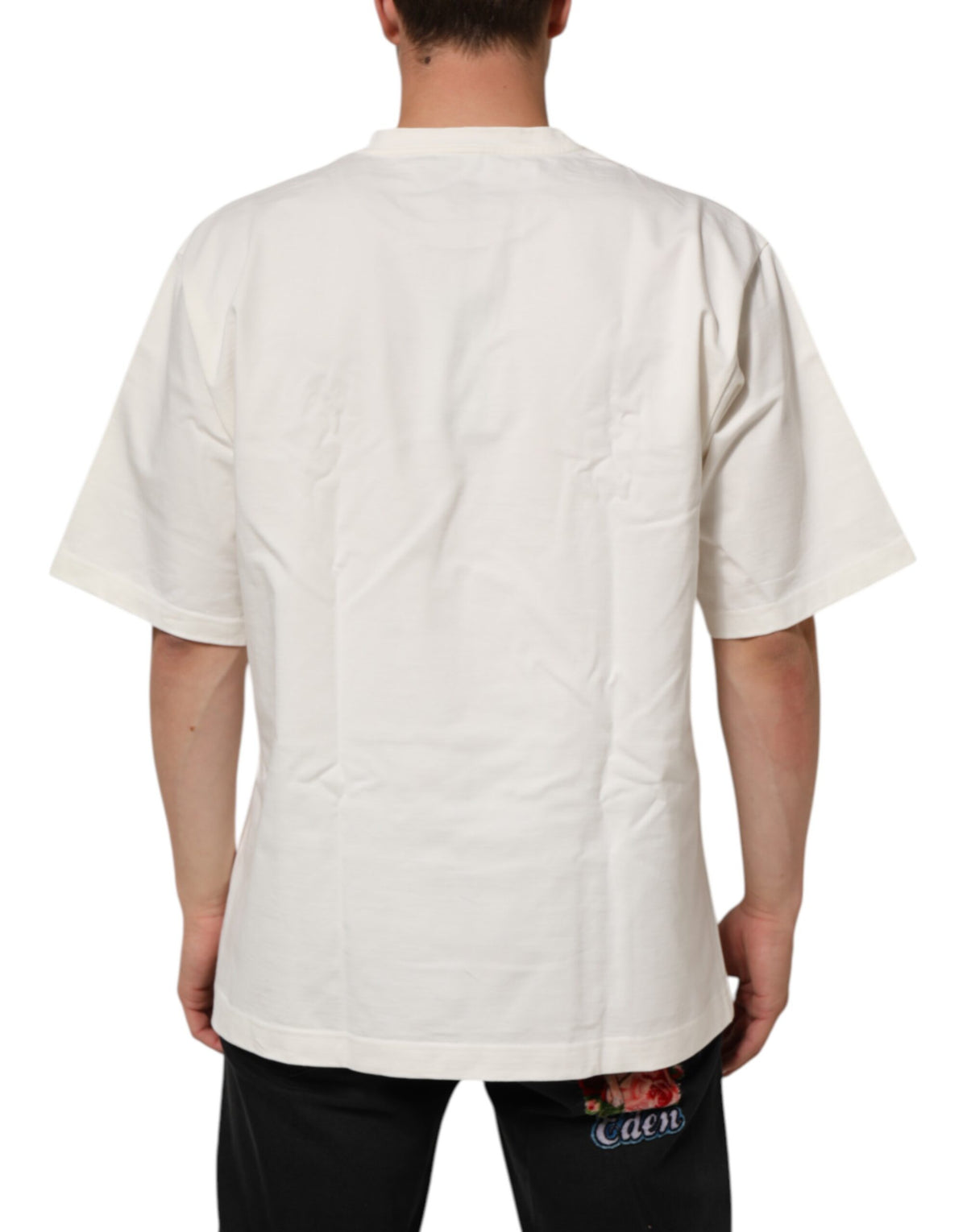 Dolce & Gabbana White Logo Print Cotton Crewneck Men's T-Shirt