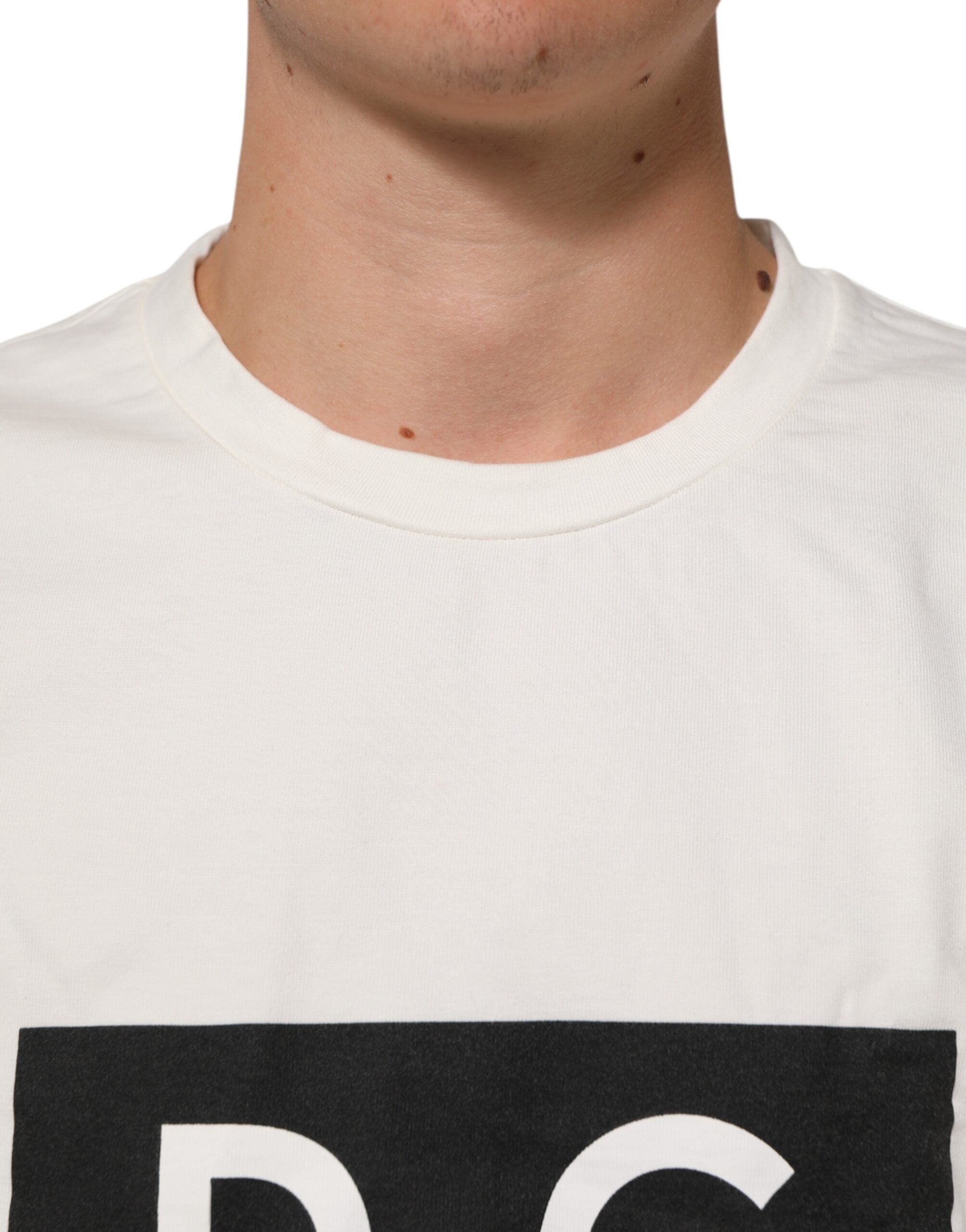 Dolce & Gabbana Weißes Logo Print Baumwolle Rundhalsausschnitt Männer T-Shirt