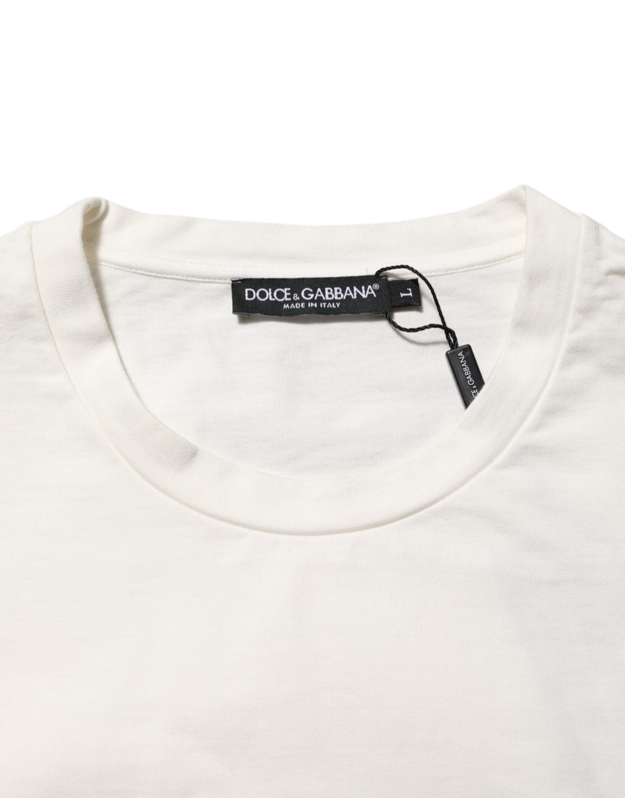 Dolce & Gabbana Weißes Logo Print Baumwolle Rundhalsausschnitt Männer T-Shirt