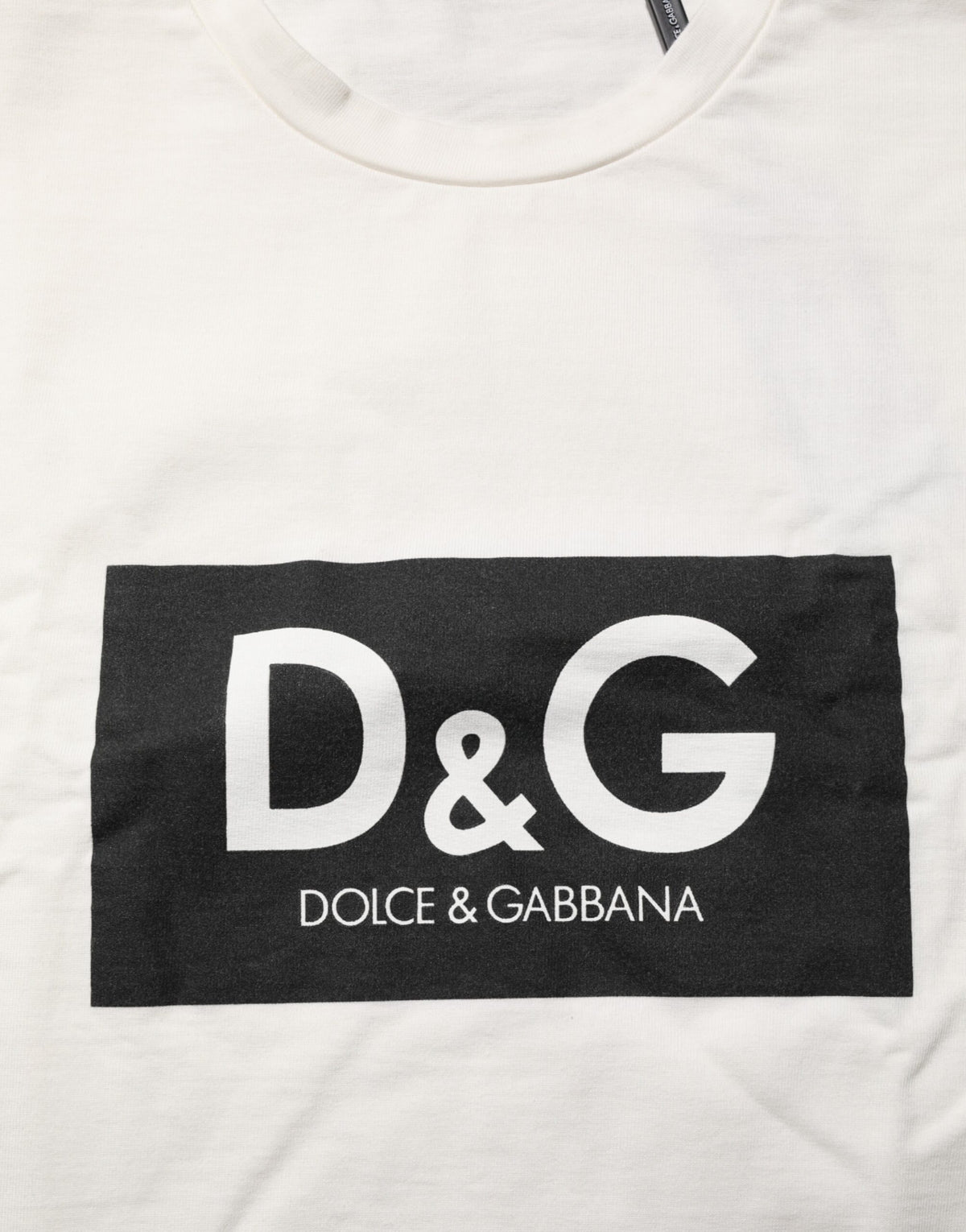 Dolce & Gabbana White Logo Print Cotton Crewneck Men's T-Shirt