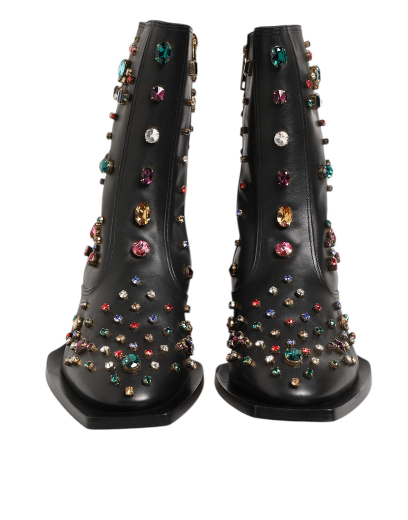 Dolce & Gabbana Schwarz Kristall verschönert Männer kurze Stiefel Schuhe