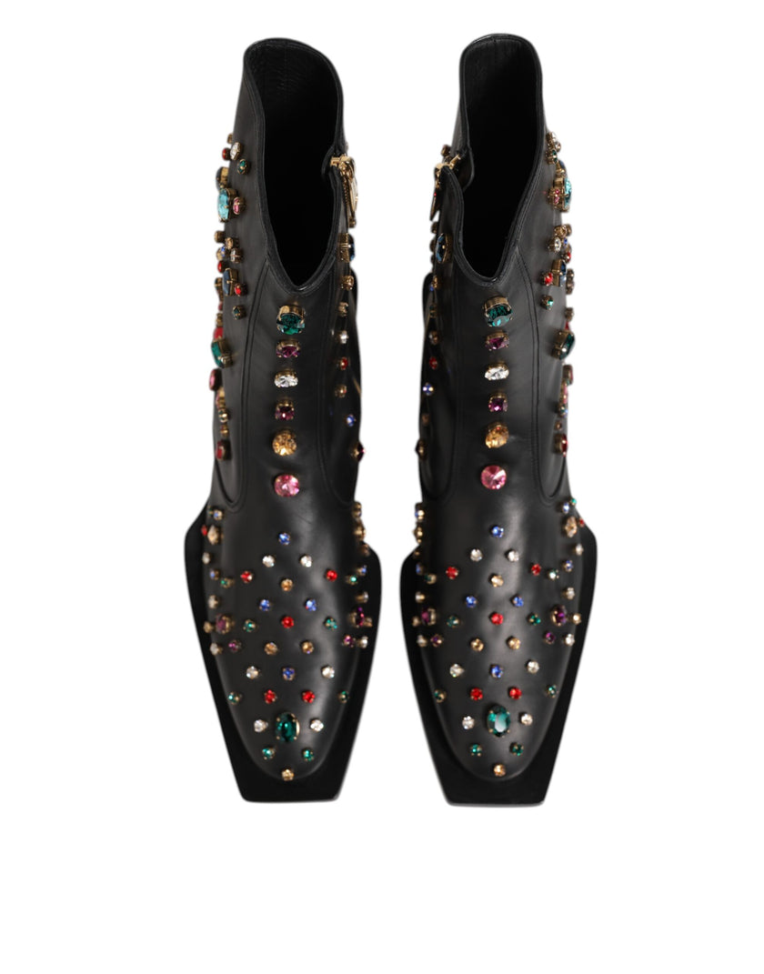 Dolce & Gabbana Schwarz Kristall verschönert Männer kurze Stiefel Schuhe