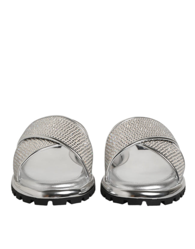 Dolce & Gabbana Silber Strass Rutschen Flats Hausschuhe Schuhe